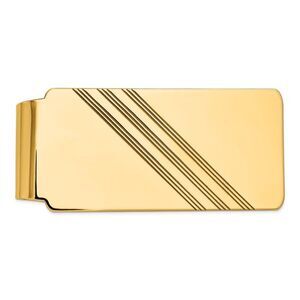 Men's 14k Yellow Gold Diagonal Striped Wide Money Clip